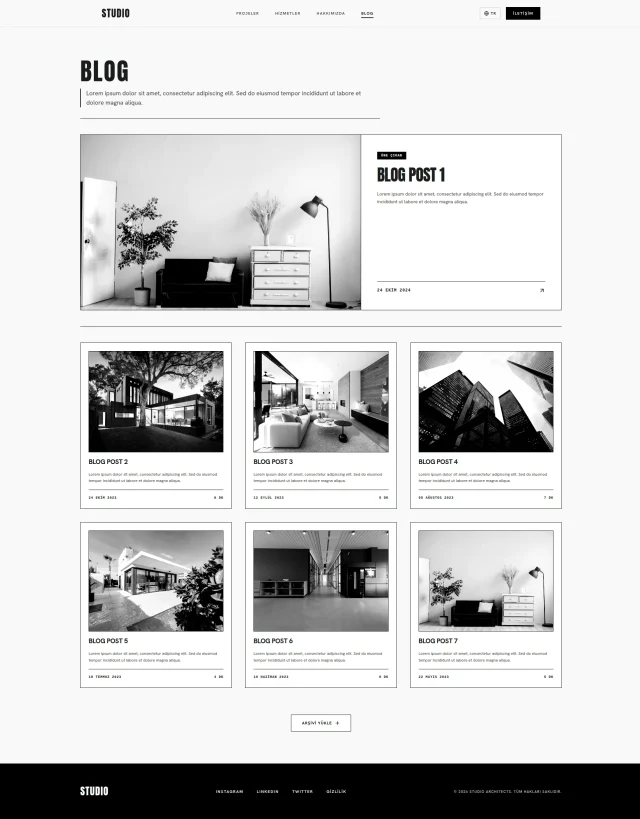 Mimarlık ofisi web sitesindeki blog yazıları arşivi