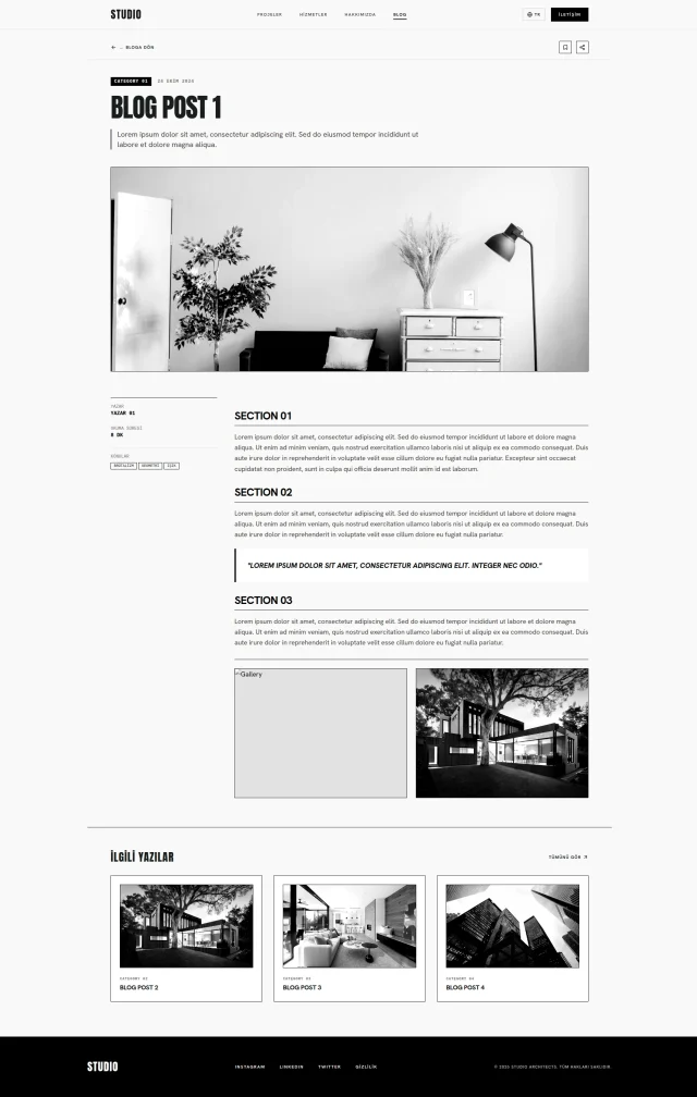 Mimarlık ofisi web sitesindeki blog yazısı detay sayfası