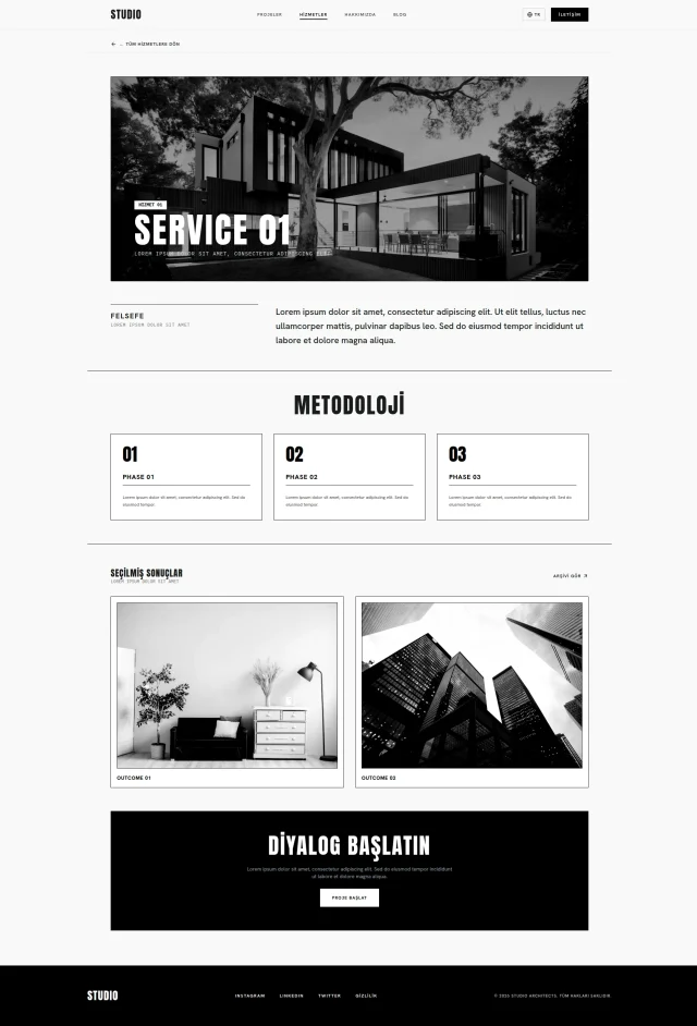Mimarlık ofisi web sitesindeki hizmet detay sayfası