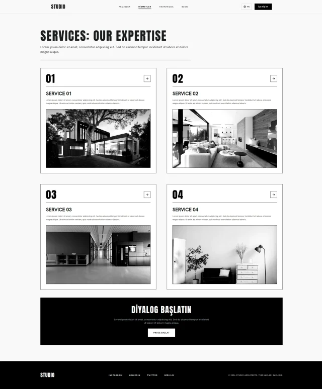 Mimarlık ofisi web sitesindeki hizmetler arşivi