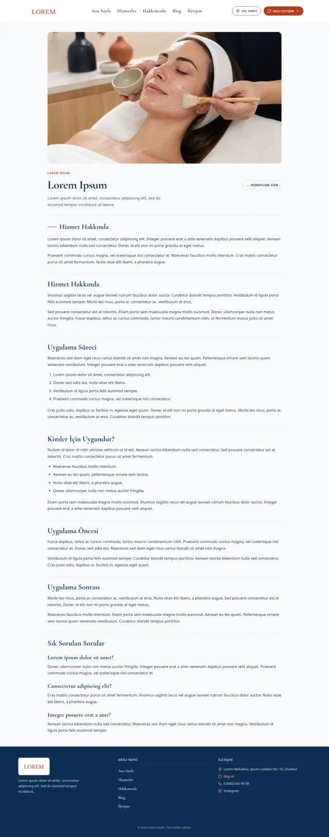 Desktop view of the individual service page on the anonymised beauty salon demonstration website.