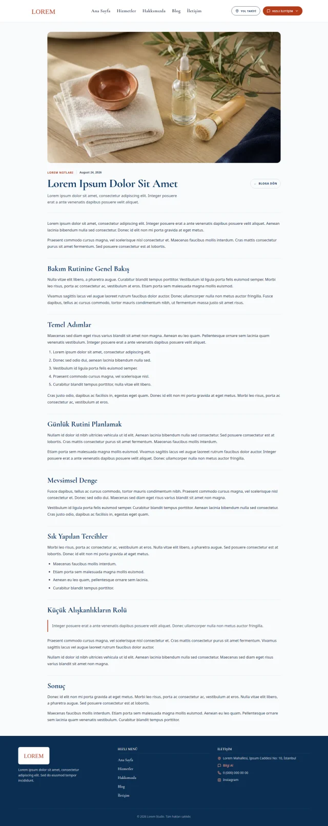 Desktop view of the individual blog post on the anonymised beauty salon demonstration website.